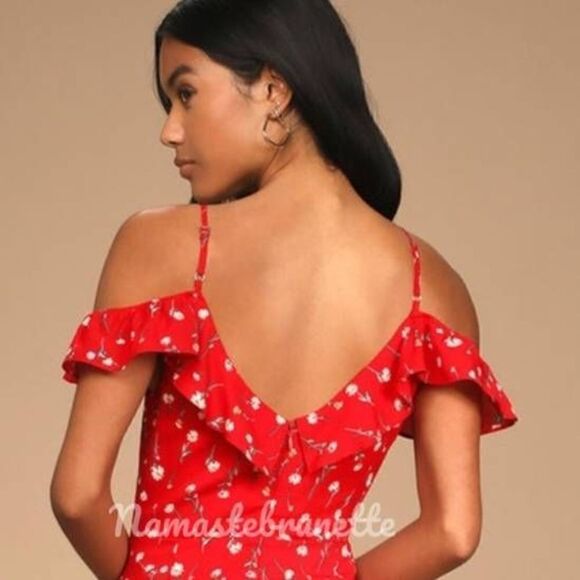 Nwt Lulu's Boho Red Floral Off-the-Shoulder Maxi Dress - Picture 6 of 14